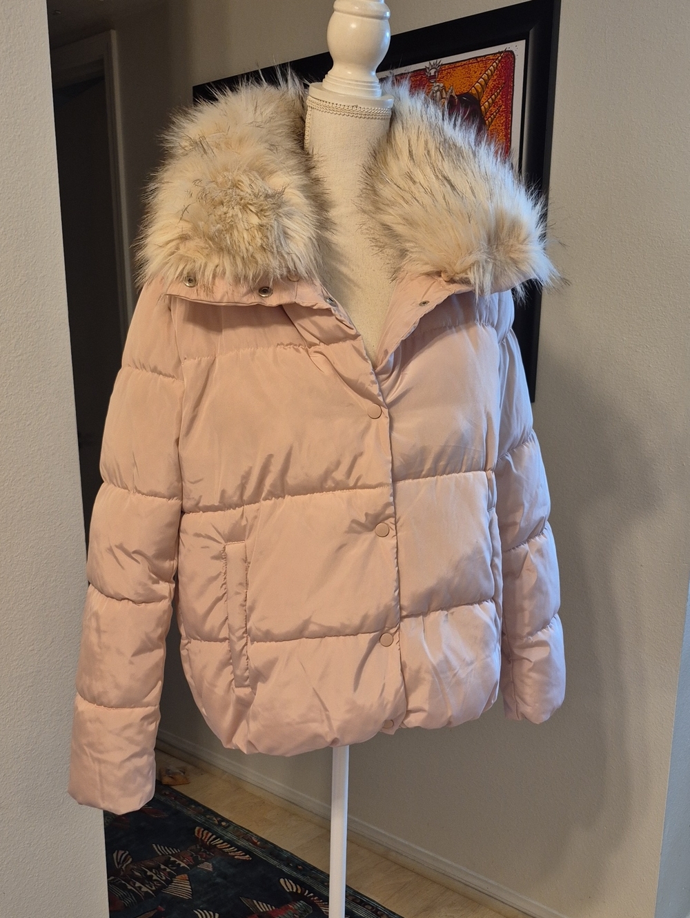 Le Château Light Pink Faux Fur Removable Collar Large